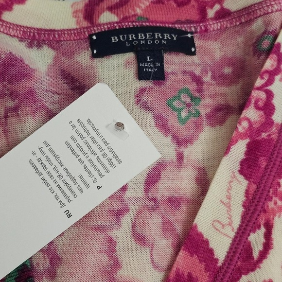 Burberry London Vintage Floral Merino Wool Cardigan Sweater Made In Italy L New - Picture 4 of 12